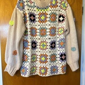 Colorful Crochet Patchwork Sweater